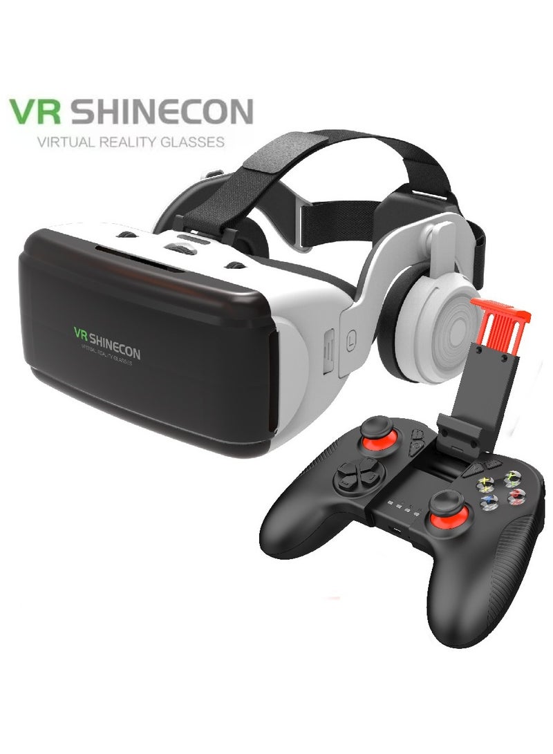 VR SHINECON Classic VR Goggles VR SHINECON 3D Virtual Reality Glasses+Controller Headset Version VR Glasses for TV, Movies & Video Games Compatible with iOS & Android Smartphone within 4.7-6.1inch Screen Phone, Blu-Ray Lenses Eye Protected, Soft & Comfortable Adjustable Distance, IMAX Giant Screen/Panoramic Roaming/ Immersive Games - Image 1